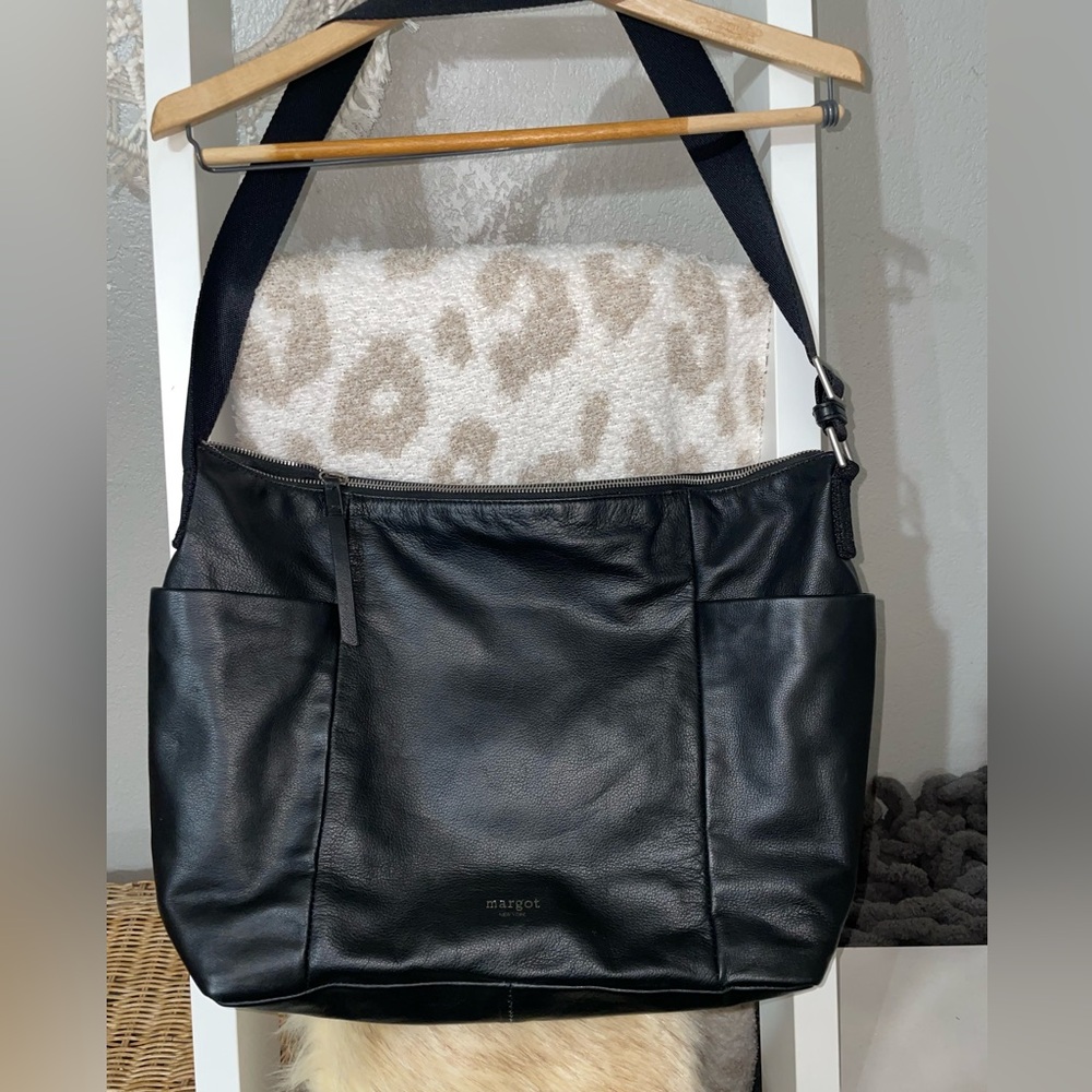 Margot New York Black Pebbled Leather Shoulder Bag
